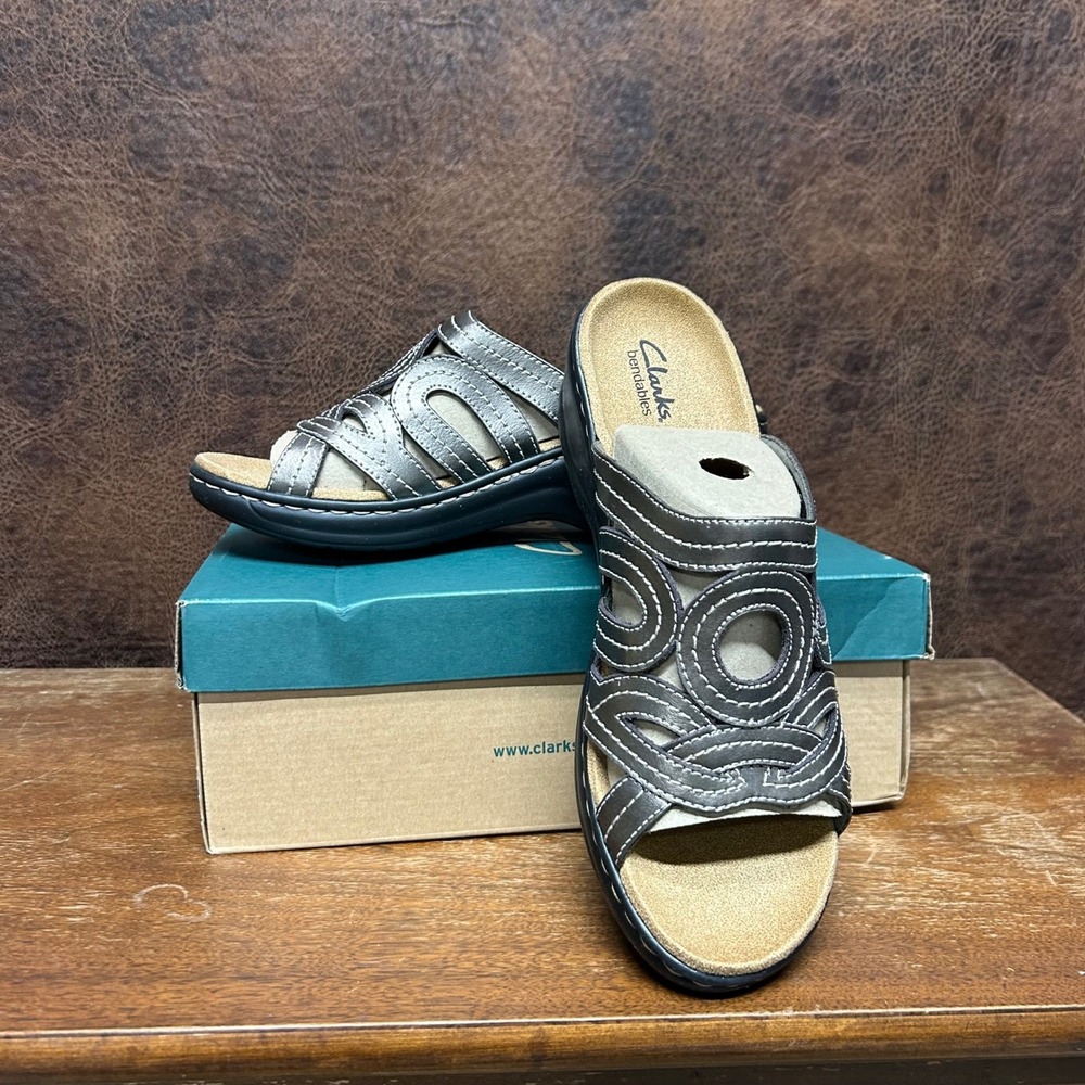 Clarks Bendables Women's Size 10 NIB Lexi Sycamore Pewter Wedge Slide-On Sandal